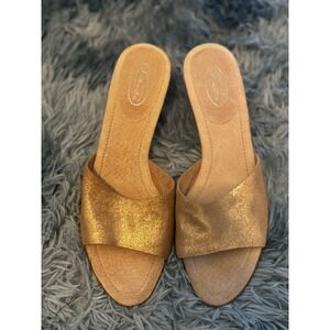 Talbots 7.5 Slip-On Mule Sandals – Gold Shimmer Summer Chic – Easy‎ Slide On